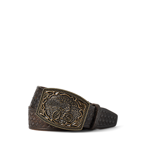 RRL Leather/Brass Motorcycle Graphic Wesley Belt