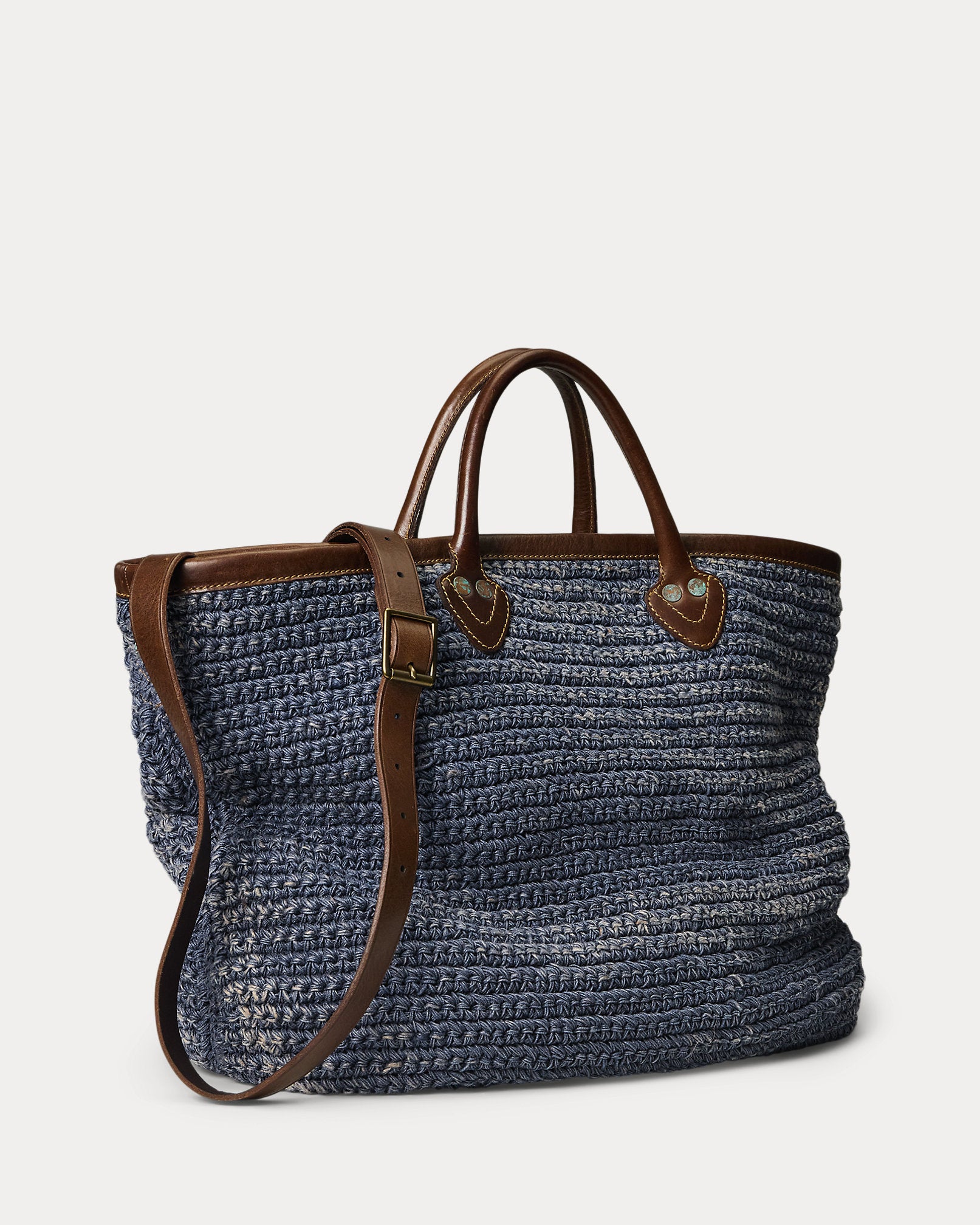 RRL Leather-Trim Handwoven Indigo Tote