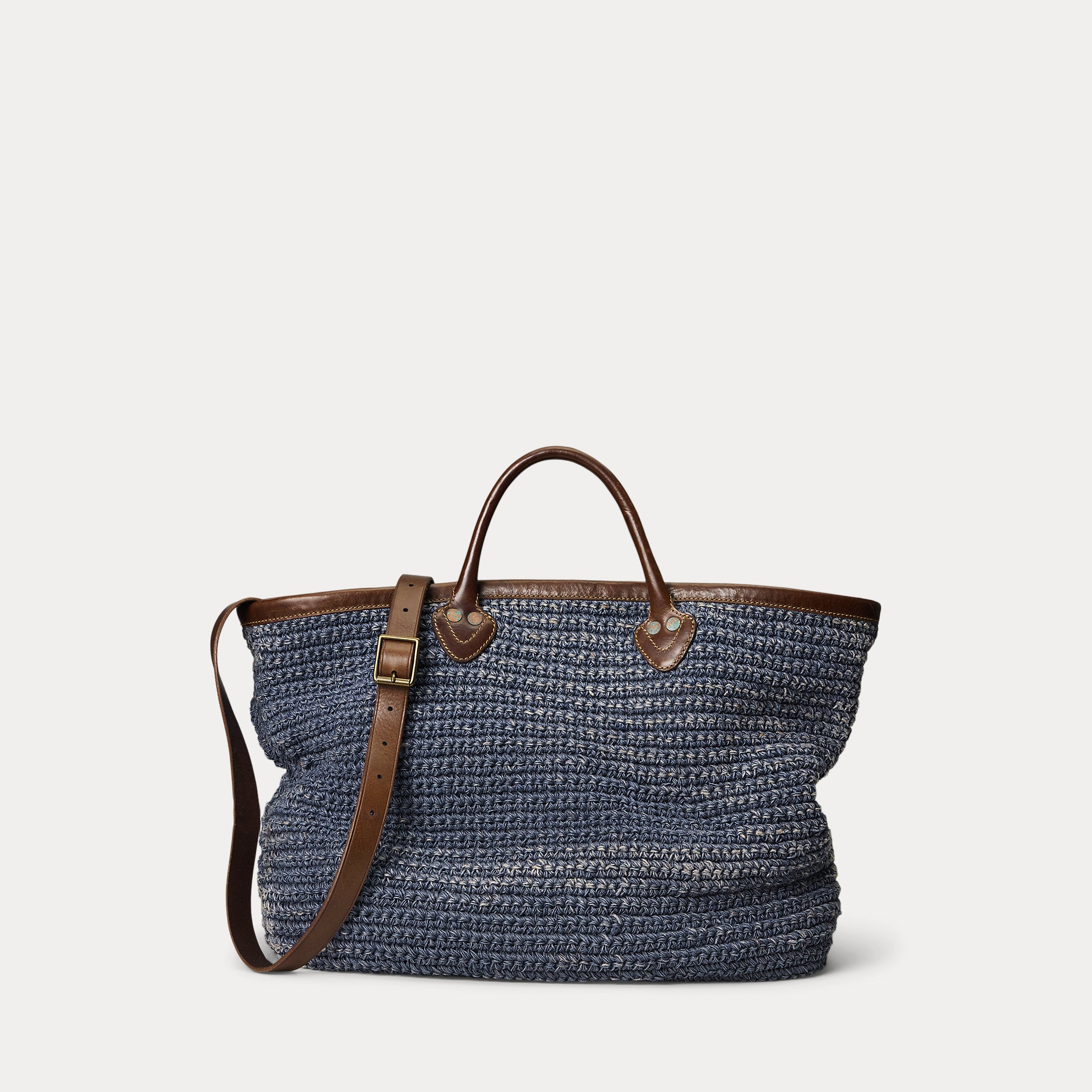 RRL Leather-Trim Handwoven Indigo Tote