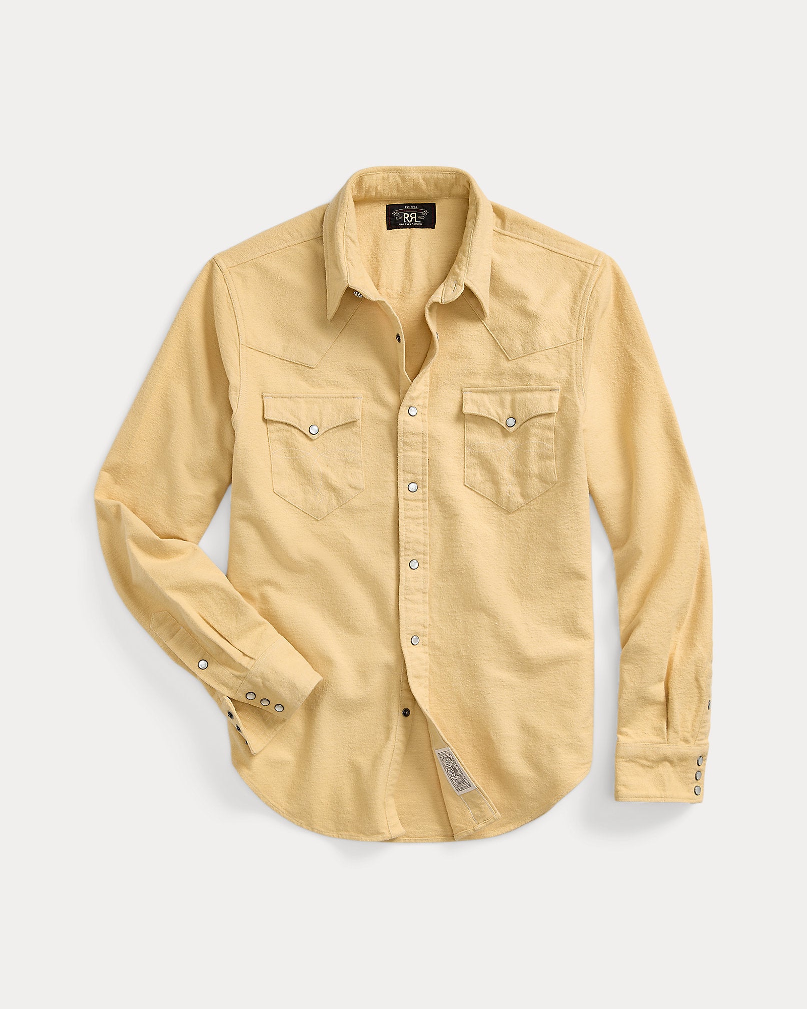 RRL Slim Fit Chamois Western Shirt in Faded Yellow