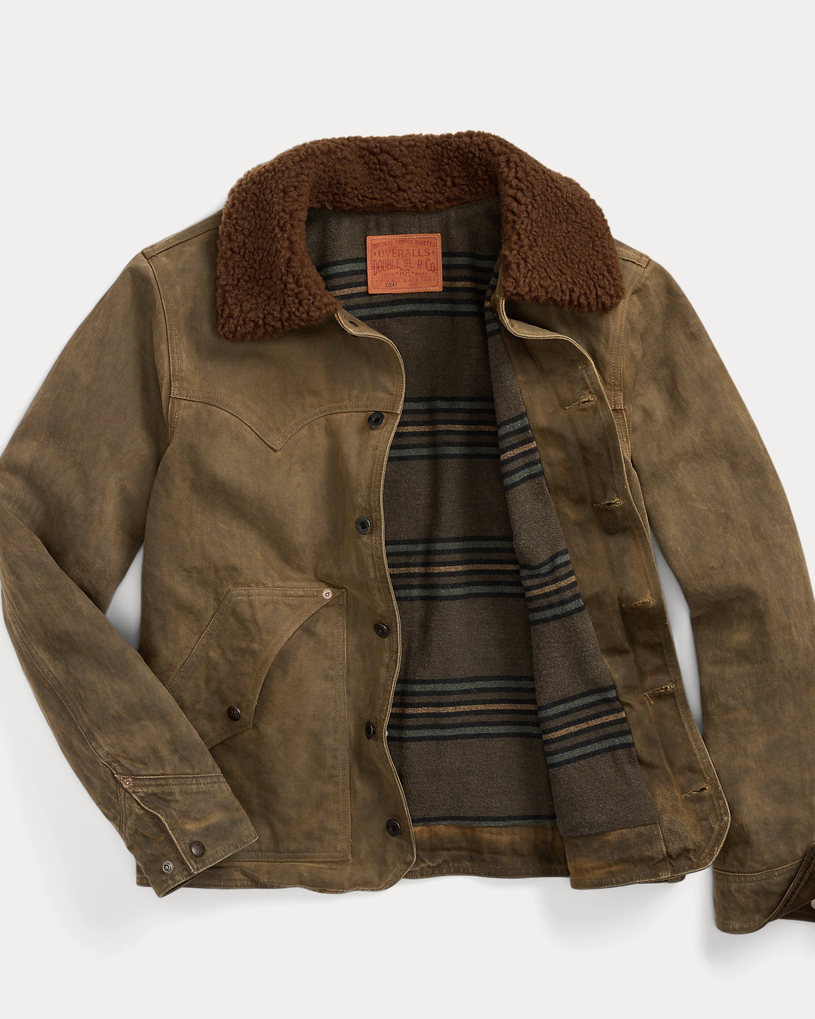 RRL Fleece-Collar Brown Denim Jacket