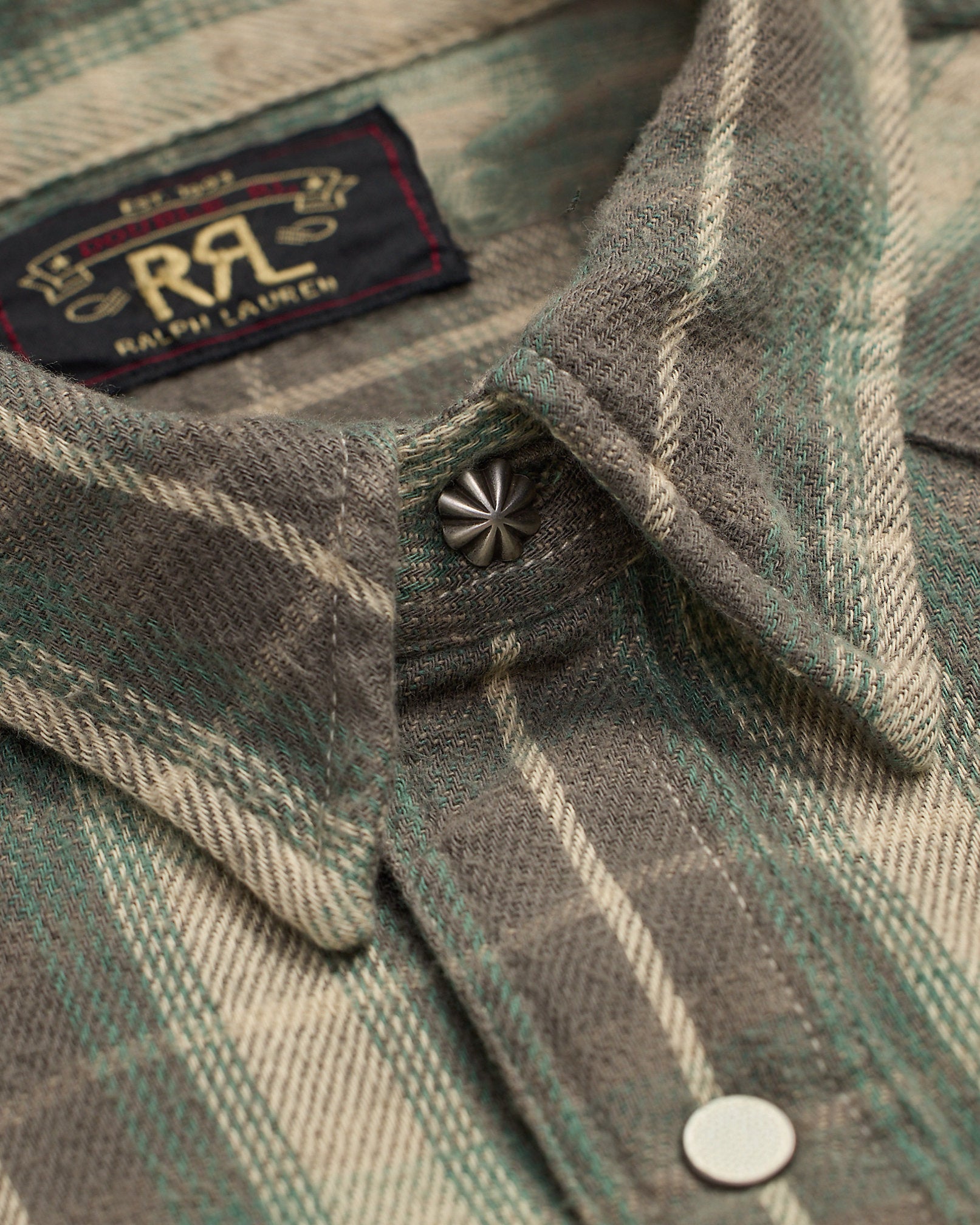 RRL Slim Fit Plaid Twill Western Shirt