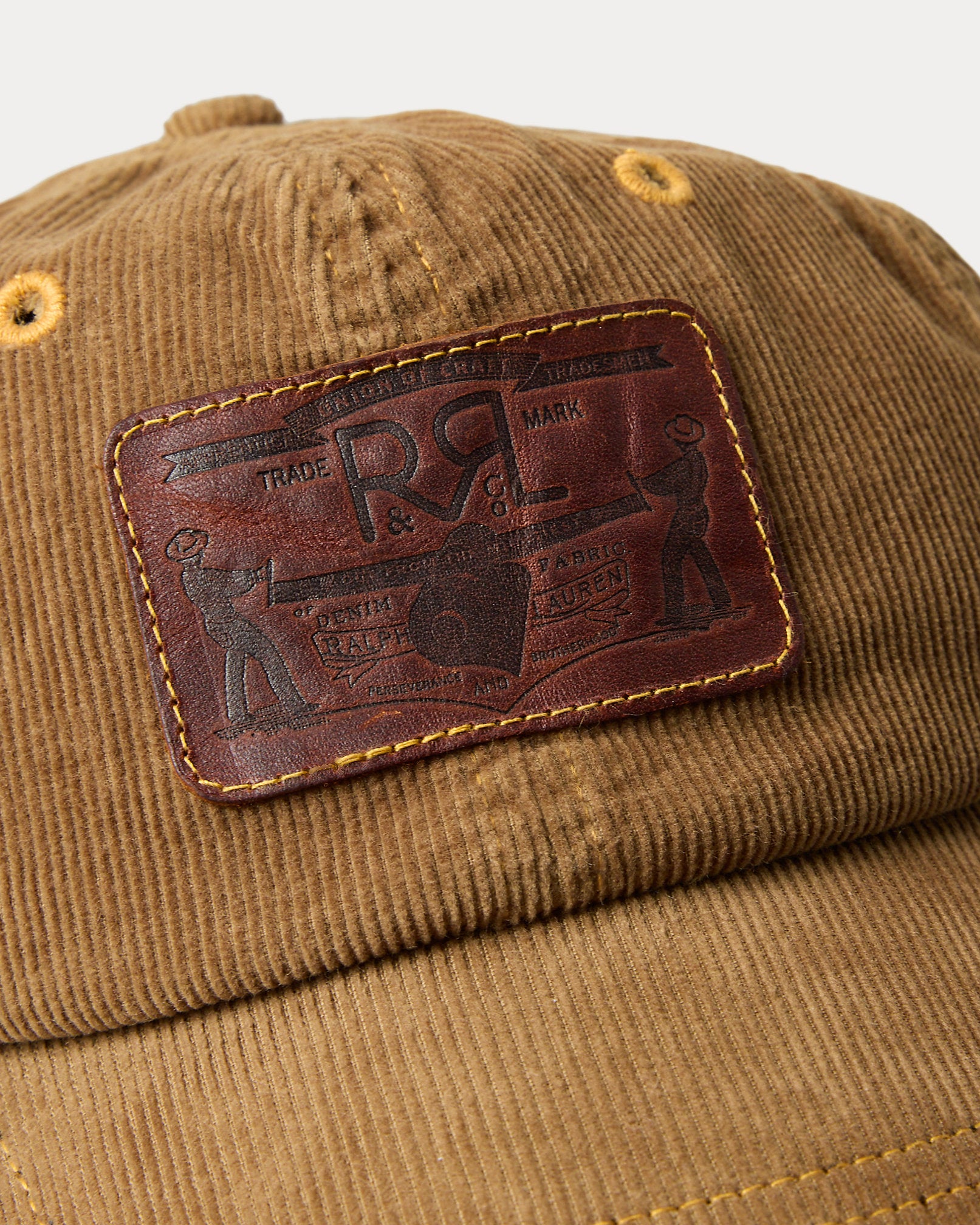 RRL Leather-Patch Corduroy Trucker Cap - Tan