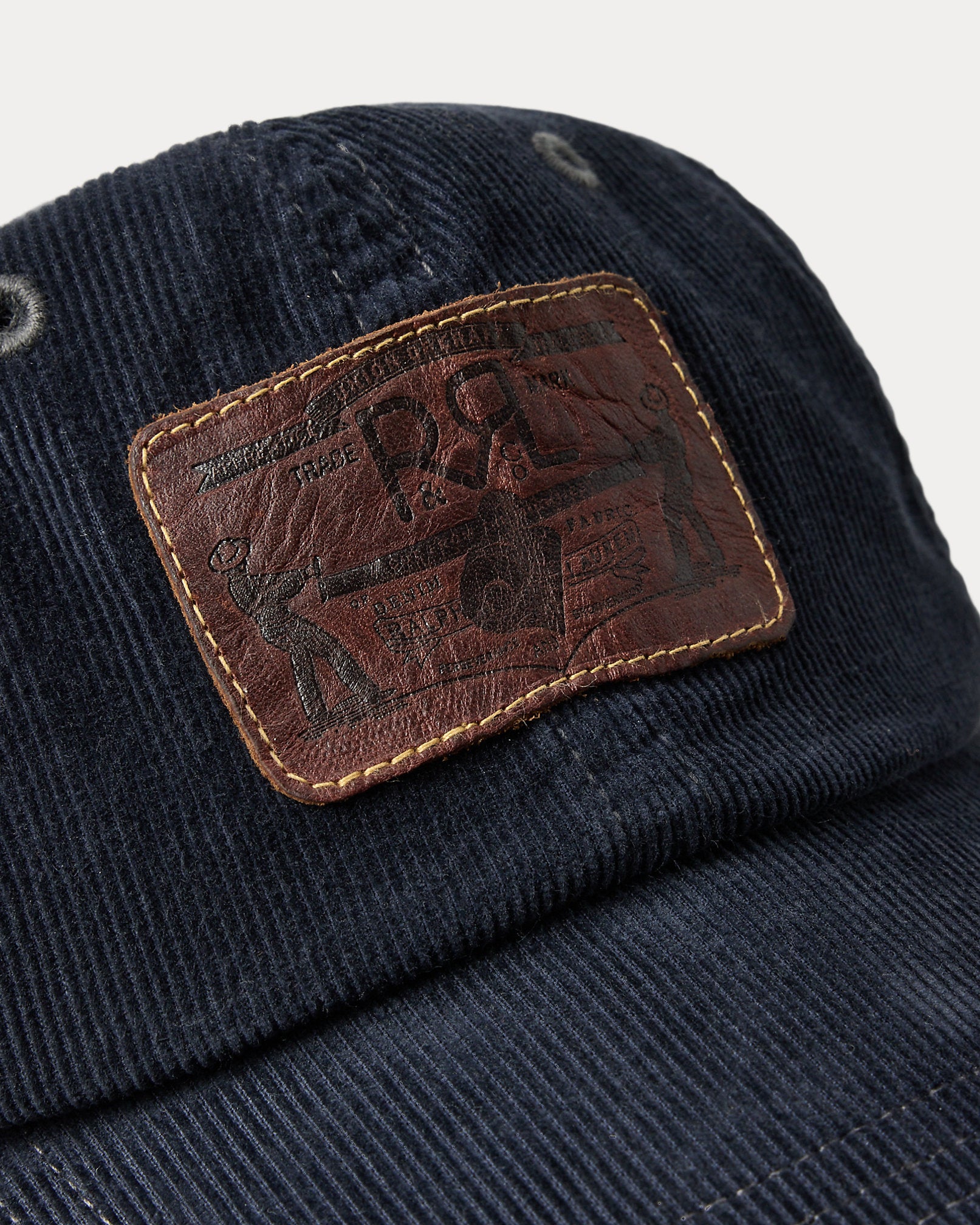 RRL Leather-Patch Corduroy Trucker Cap - Navy