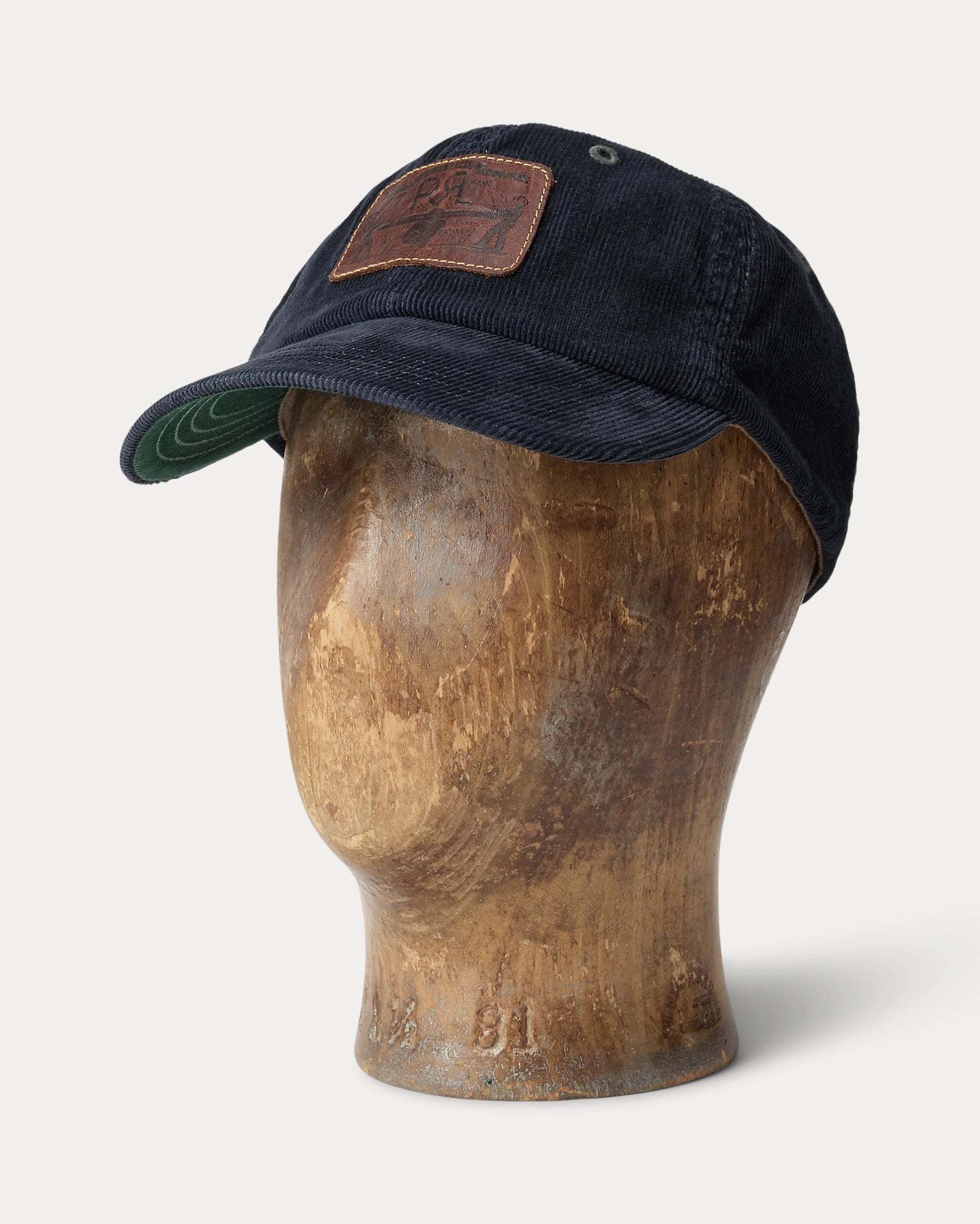 RRL Leather-Patch Corduroy Trucker Cap - Navy