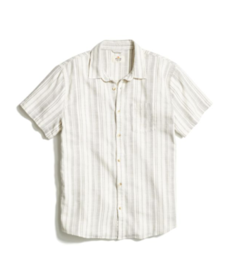 Stretch Selvage Short Sleeve Shirt - Cream/Olive Stripe