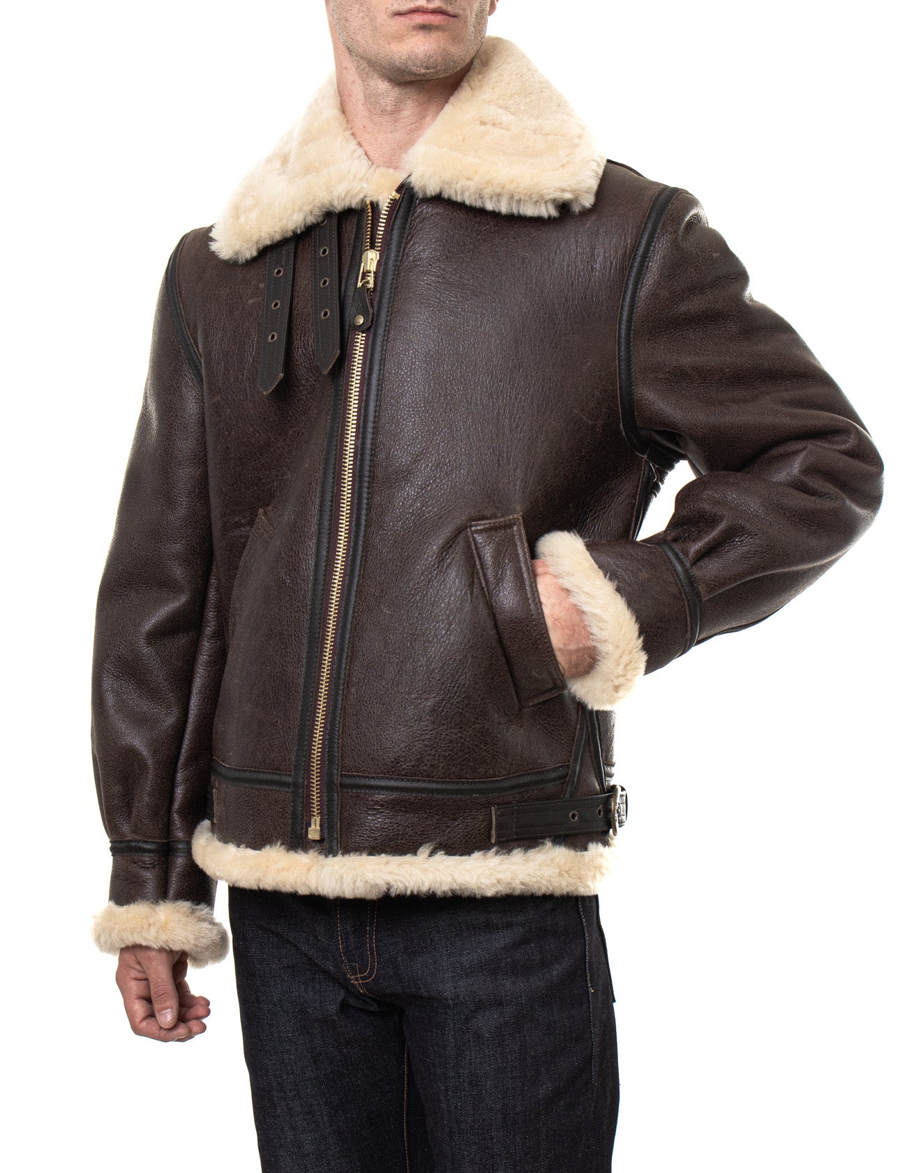 Leather and clearance sheepskin bomber jacket